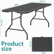 SUGIFT 5 ft Folding Table Plastic Foldable Table Portable Plastic Table for Indoor Outdoor Use and Events, Black