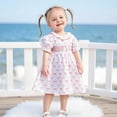 thumbnail image 4 of BemeyourBBs Toddler Baby Girl Summer Smocked Dress Kids Baby Girls Mathers Day Fathers Day Outfit Mama's Girl Daddy's Girl Dress Bow Letter Ruffle Trim Round Neck Short Sleeve A-line Princess Dress, 4 of 9