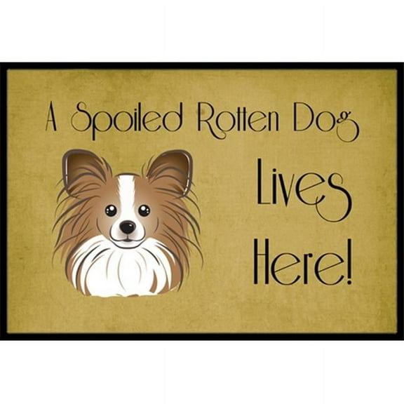 Caroline's Treasures BB1496JMAT Papillon Spoiled Dog Lives Here Door Mat, Indoor Rug or Outdoor Welcome Mat 24x36