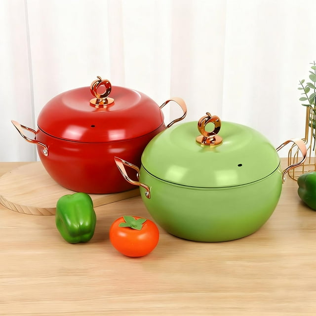 Bowayaoa Double-Handled Apples Stew Pot, Iron Soup Pot for Health Preserving, Non-Stick Cooking Pot for Stew and Soup, Large-Capacity Home Kitchen Pot