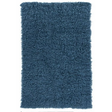 Riverbay Furniture Flokati Hand Woven Wool 2'4"x4'3" Rug in Denim Blue