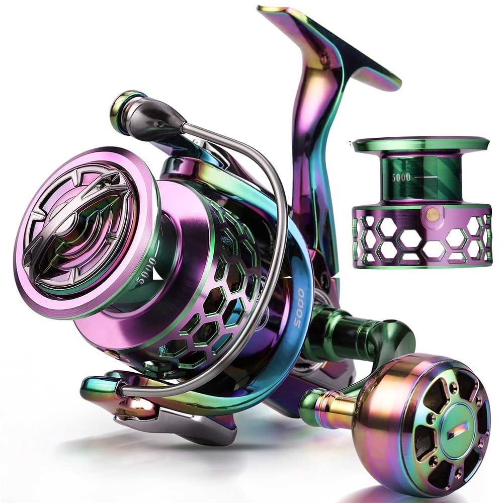 12+1 Stainless BB Oversize Aluminum Handle for Saltwater or Freshwater Fishing Colorful Aluminum Frame Spinning Reels with Sougayilang Fishing Reel 