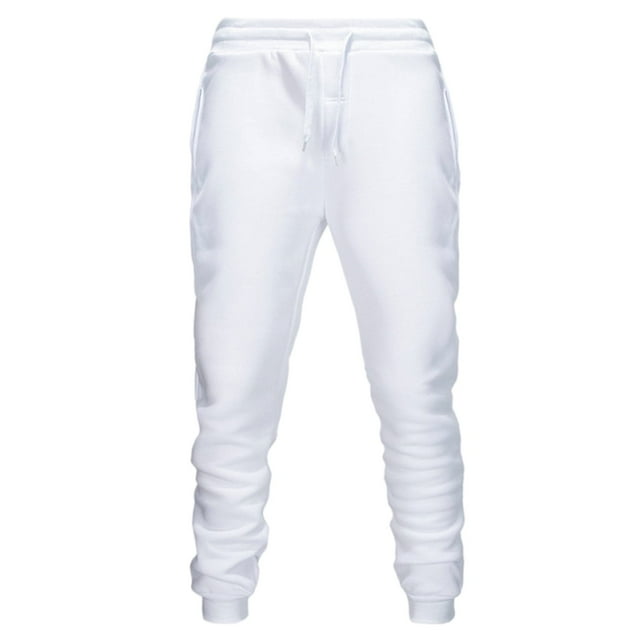 Pantalon Décontracté pour Homme Taille Élastique à Cordon Extérieur Pantalon Uni Automne Classique Confortable Jambe Fuselée Pantalon de Rue Blanc TG