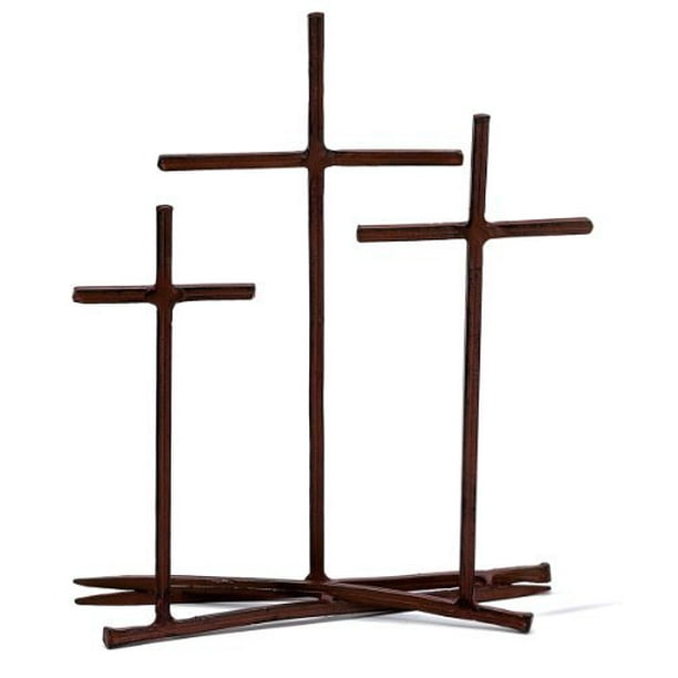 Golgotha Nail Three Crosses Metal Tabletop Cross
