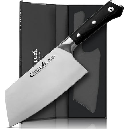 

CUTLUXE Cleaver Chopping Knife – 7 Heavy Meat Cleaver Knife – Razor Sharp HC German Steel Blade Full Tang – Full Tang & Ergonomic Handle Design – Artisan Series