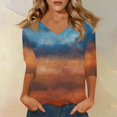 thumbnail image 2 of Women's T Shirt Print 3/4 Sleeve Daily Weekend Fashion Basic V- Neck Regular Top Orange 2XL, 2 of 5