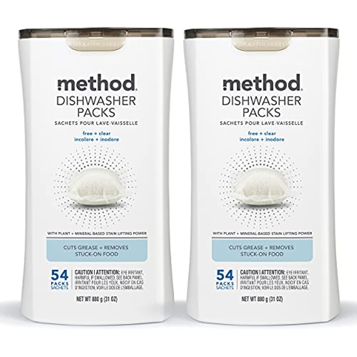Method Dishwasher Detergent Packs, Free + Clear, 54 Count