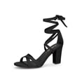 thumbnail image 1 of BLISSFUL STEP Women's Solid Color Lace up High Block Heeled Sandals, 1 of 7