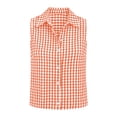 thumbnail image 7 of ClodeEU Women's Plaid Sleeveless Collared Button Blouse,Slim Fit Crop Top for Summer Orange,Women's Plus L, 7 of 7