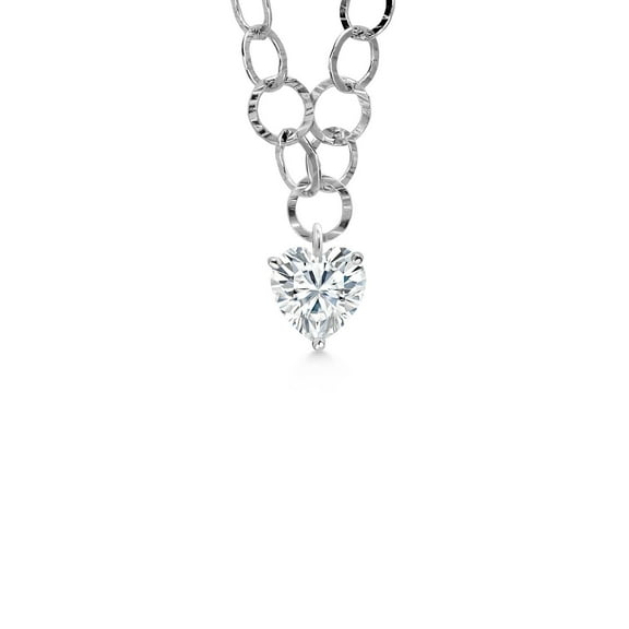 Gem Stone King Made in Italy 925 Sterling Silver Charm 8mm Heart Shape Moissanite Round Link Chain Necklace for Women (1.80 cttw)