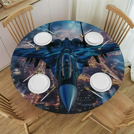 

Patifu Fighter Jet City Night Round Table Cover Stain Resistant Washable Indoor Outdoor Tablecloth Kitchen Dining Wedding Parties Waterproof 100% Polyester Fiber 31-35