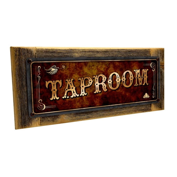 Framed, Outdoor Taproom 4"x12" Metal Sign, Wall Décor for Mancave, Den, and Gameroom