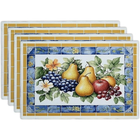 Fresh Fruit Placemats Set of 4, Apple Pear Grape Place Mats Table Mats for Kitchen Dining Room Restaurant 18"x12"