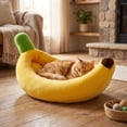 thumbnail image 4 of Cute Banana Shaped Dog Cat Bed, Soft Plush Pet Mattress with Raised Sides, Funny Pet Bed for Small Medium Pets Indoor Use, 4 of 6