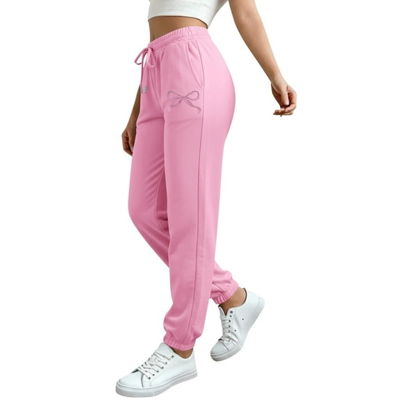 KHONTS Women's Bowknot Baggy Sweatpants Lightweight Straight Leg Athletic Pants with Pockets D-Pink XL