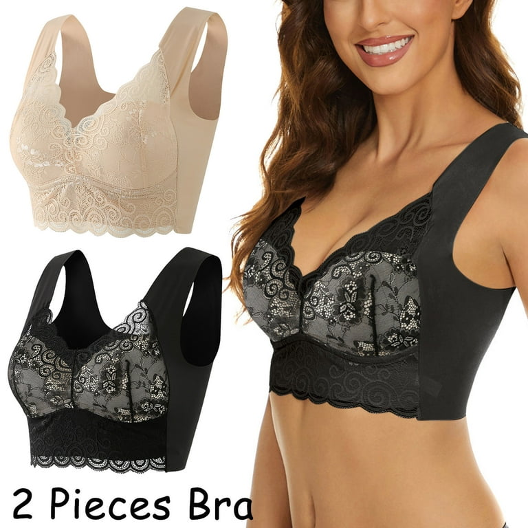 EHQJNJ Lace Bralettes for Women Pack 2 Pieces Lace Bra Plus Size