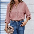 thumbnail image 6 of Women's Striped Button Down Shirts 3/4 Length Sleeve Tops V Neck Casual Comfy Work Shirt with Pocket (L, Red), 6 of 8