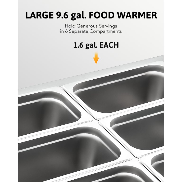 Wilprep 6 Pan Food Warmer for Parties Hotels Restaurants 1200W