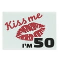 thumbnail image 1 of 50th Birthday Cutting Board, Red Colored Lips Stencil Art Style Kiss Me Im 50 Words, Decorative Tempered Glass Cutting and Serving Board, Large Size, Red Black White, by Ambesonne, 1 of 1