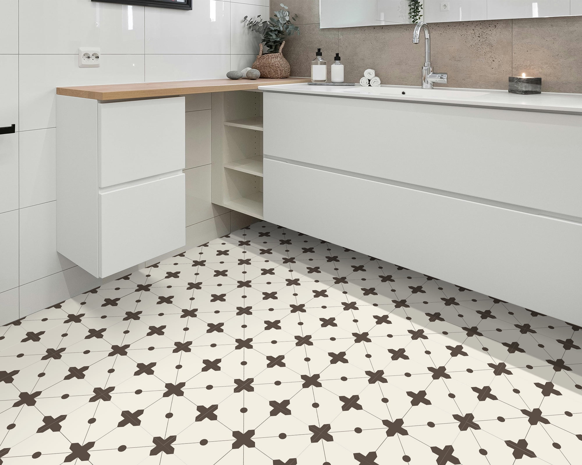 DEWOO 10 Sheet Peel and Stick Floor Tile, Vinyl Flooring, Waterproof DIY Flooring for Bathroom, Kitchen, Fireplace, Stairs, Bedrooms, Wall, Pantry Room 12"x 12"