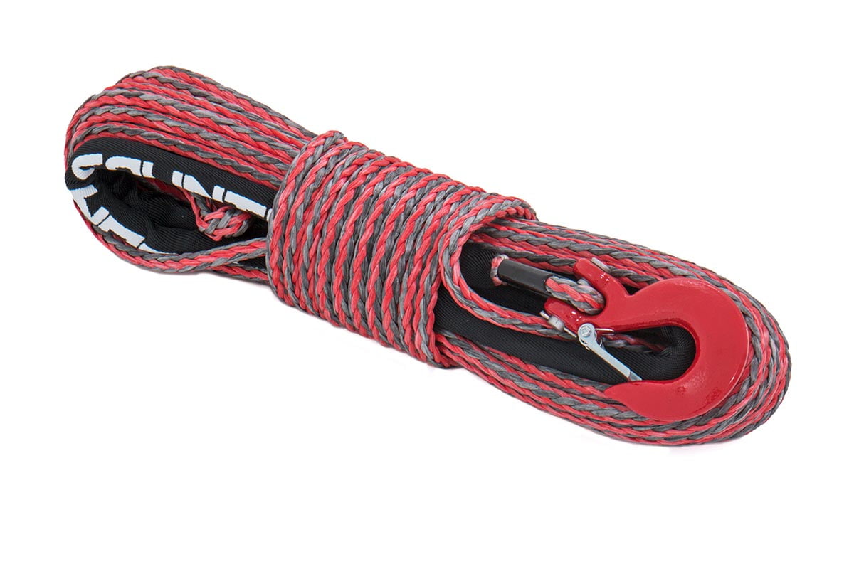 Rough Country Synthetic Winch Rope Red Clevis Hook Protective