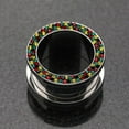 thumbnail image 2 of A Pair of Multi-Gem Sparkle Rasta Screw-Fit Steel Ear Gauge Tunnel Plug, 2 of 4