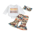 thumbnail image 1 of Combinaison Fille Lettre Manches Longues Romper + Pantalon Évasé + Bandeau, 1 of 8
