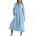 thumbnail image 4 of Women Fall Long Sleeve Maxi Dress Casual Button Down Mock Neck Flowy A-Line Dresses Plus Size Cotton Linen Dress, 4 of 8