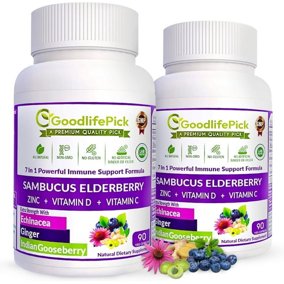GoodlifePick Elderberry Supplement with Zinc, Vitamin C & D, Immune Support, Antioxidant, 90 Capsules