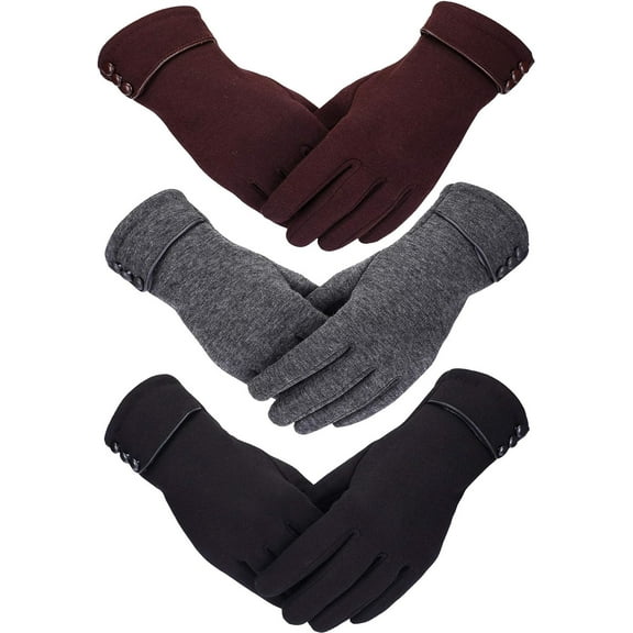 3 Pairs Womens Gloves Winter Touchscreen Windproof Gloves Fleece Lined，Black, Gray, Brown，One Size