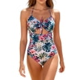 thumbnail image 2 of Trajes de baño para mujer, Trajes de baño para mujer, Traje de baño bikini de tirantes sin espalda de color liso para mujer, Conjunto de bikini con bloques de color y hombros descubiertos, Traje de ba, 2 of 5