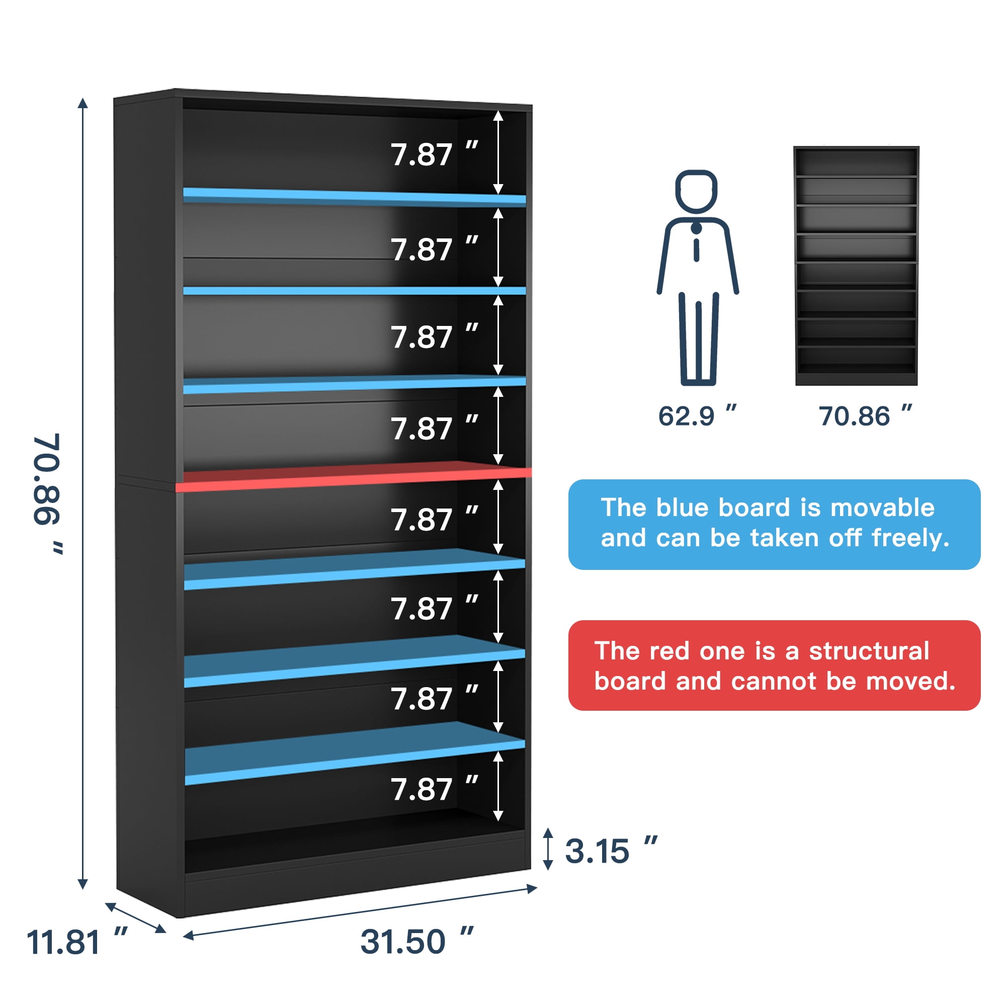 Demi Bonn Wooden Shoe Rack 9-Tier Shoe Storage Organizer Entryway Shoe Shelf, 40-45 Pairs Freestanding Shoe Cabinet, Black