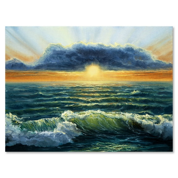 Designart ' The Blue Ocean In Sunset Evening I ' Nautical & Coastal Canvas Wall Art Print
