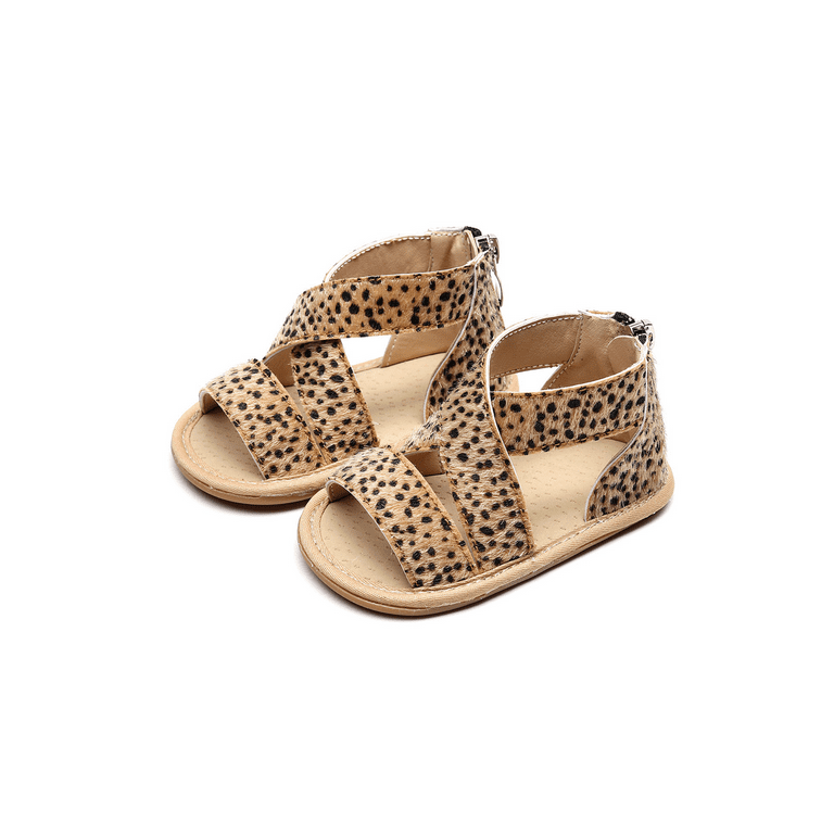 Baby Girls Leopard Print Sandals Anti-Slip Rubber Sole Toddler Outdoor First Walker Shoes
