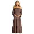 thumbnail image 3 of Unir Women's Maternity 450g Stretch Spandex Gown, Off-The-Shoulder Ruffle Sleeve Tiered Maxi Dress, Flowy Boho Pregnancy Photography & Formal Long Dress, 1pc, S/M/L/XL/XXL, 3 of 6