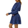 thumbnail image 6 of Qiylii Women Loose Mini Dress, Elegant Long Sleeve Stand Neck Polka Dots Print Dress, 6 of 9