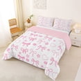 thumbnail image 2 of Manfei Pink Bow Love Heart Flower Queen Comforter Set for Girls, Cute Ribbon Bedding Comforter Set, Pink Reversible, 3-Piece, 2 of 6