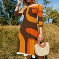 thumbnail image 4 of Retro Orange Brown Abstract Art Womens Summer Dress Tie Back A Line Flare Dress, 4 of 9