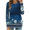 thumbnail image 2 of JTZGDY Western Shirts for Women Ethnic Floral Printed Long Sleeve Crew Neck Pullover Sweatshirts Loose Fit Casual Graphic Tunic Tshirt Tops Navy#01 XL, 2 of 9