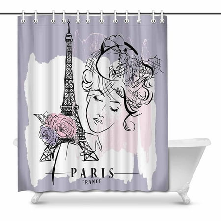 Pop Artwork Girl Paris Modern Art Shower Curtain 66x72 Inch Canada Art Shower Curtain 66x72 Inch, Pop Art Shower Curtain