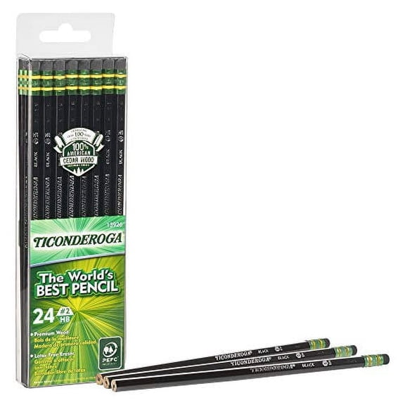 Ticonderoga Wood-Cased Pencils, 2 HB Soft, Black, 24 Count