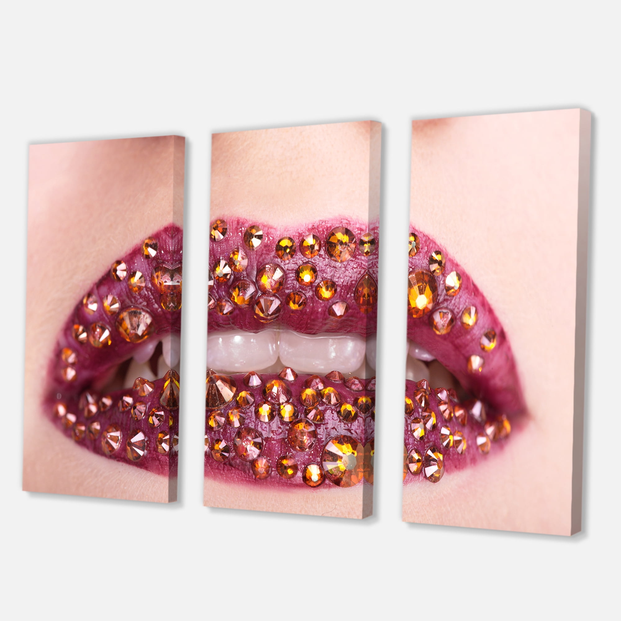 Designart ' Close-Up Of Girl Lips With Sequins ' Modern Canvas Wall Art Print