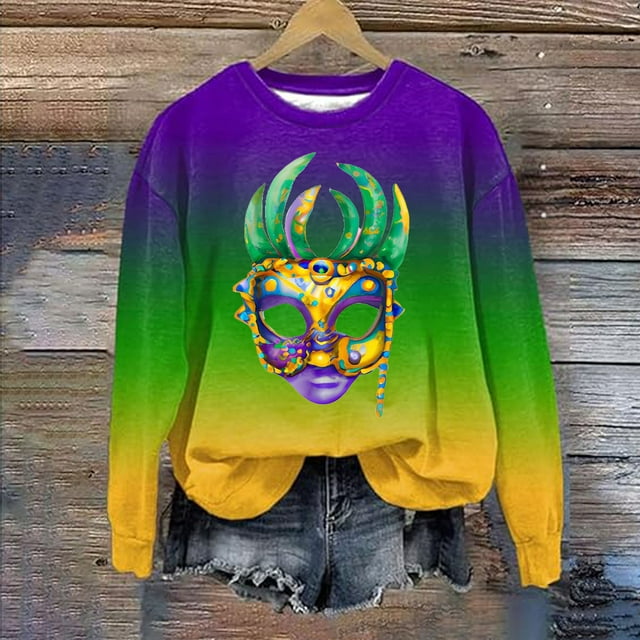 WILLBEST Hoodiess Chandail en Molleton à Manches Longues Col Rond Imprimé Coloré Décontracté Carnaval pour Femmes