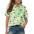 thumbnail image 2 of Polo Shirts for Girls Short Sleeve Henley Cute Cartoon Animal Print T Shirts Button Closure Comfy Causal School Uniform, 110, 2 of 5