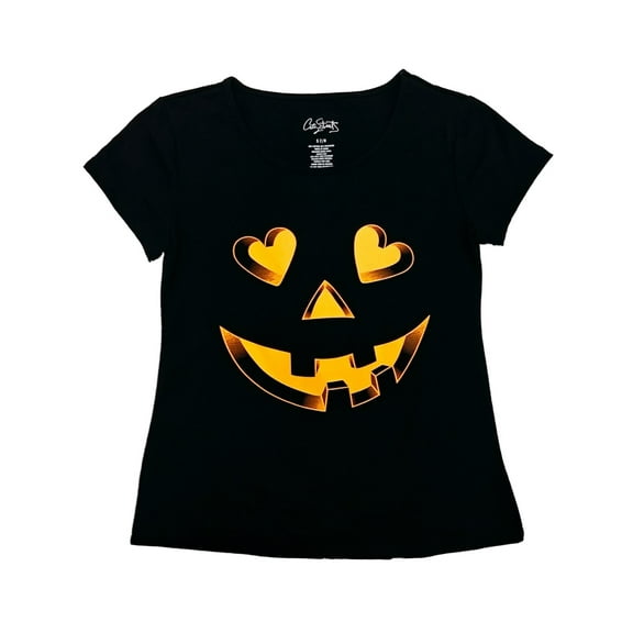 Girls Black Heart Pumpkin Halloween T-Shirt Jack-O-Lantern Tee Shirt L (14)