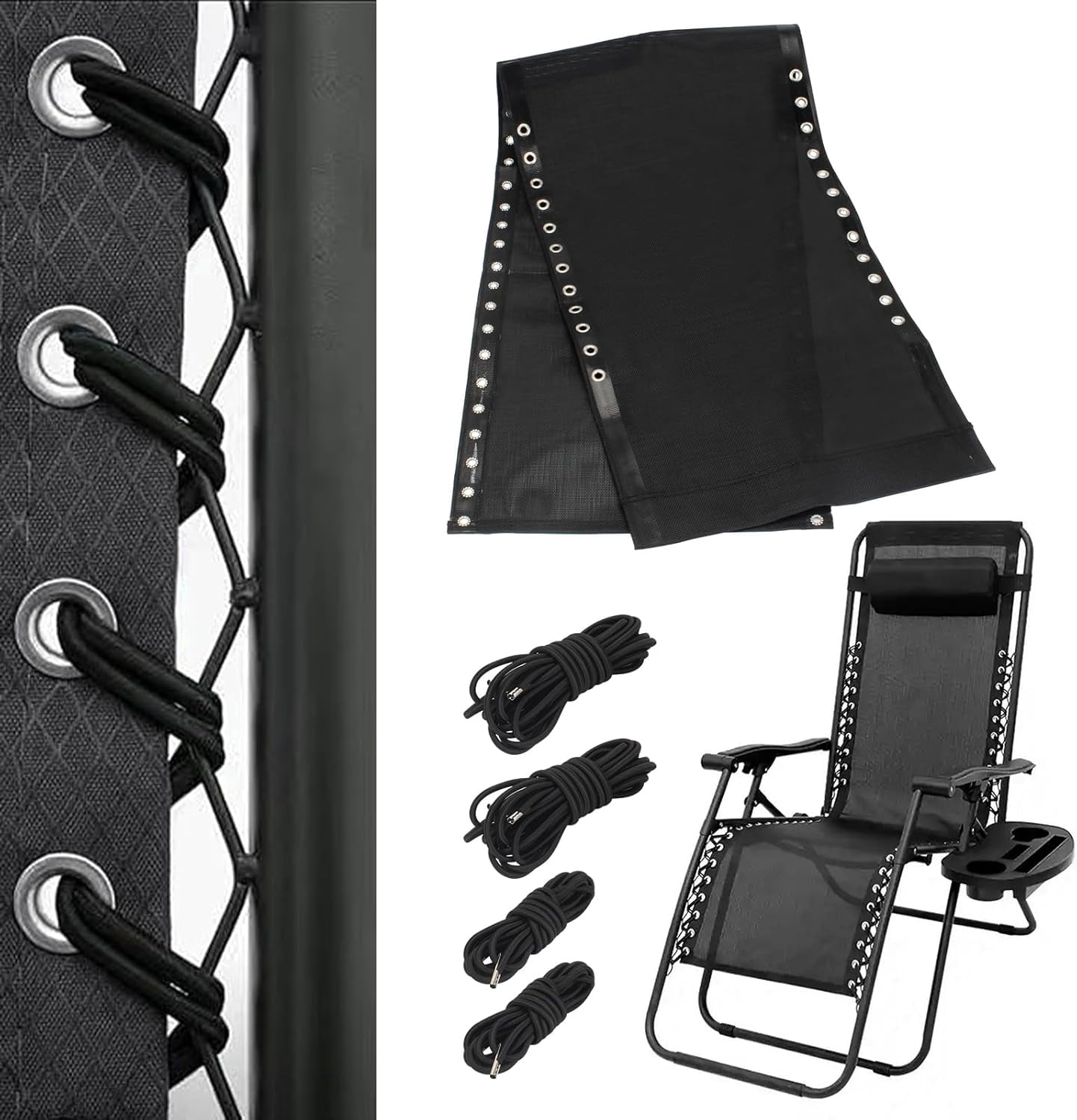 MKEUDQ-Zero Gravity Chair Cord Replacement Kit, Elastic Stretch String Repair Tool Reclining Chairs Repair Cloth with Replacement Cord for Lawn Bungee Chair Lounge Chair Outdoor String Chair, 5 Pack