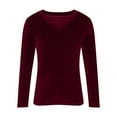 thumbnail image 4 of Velvet Tops for Women, Yigetop Velour Sweatshirt Women V Neck Long Sleeve Casual Pullover Soft Warm Shirts Velvet Tops Fall Outfits for Women 2025 Fall Shirts for Women Red M, 4 of 6
