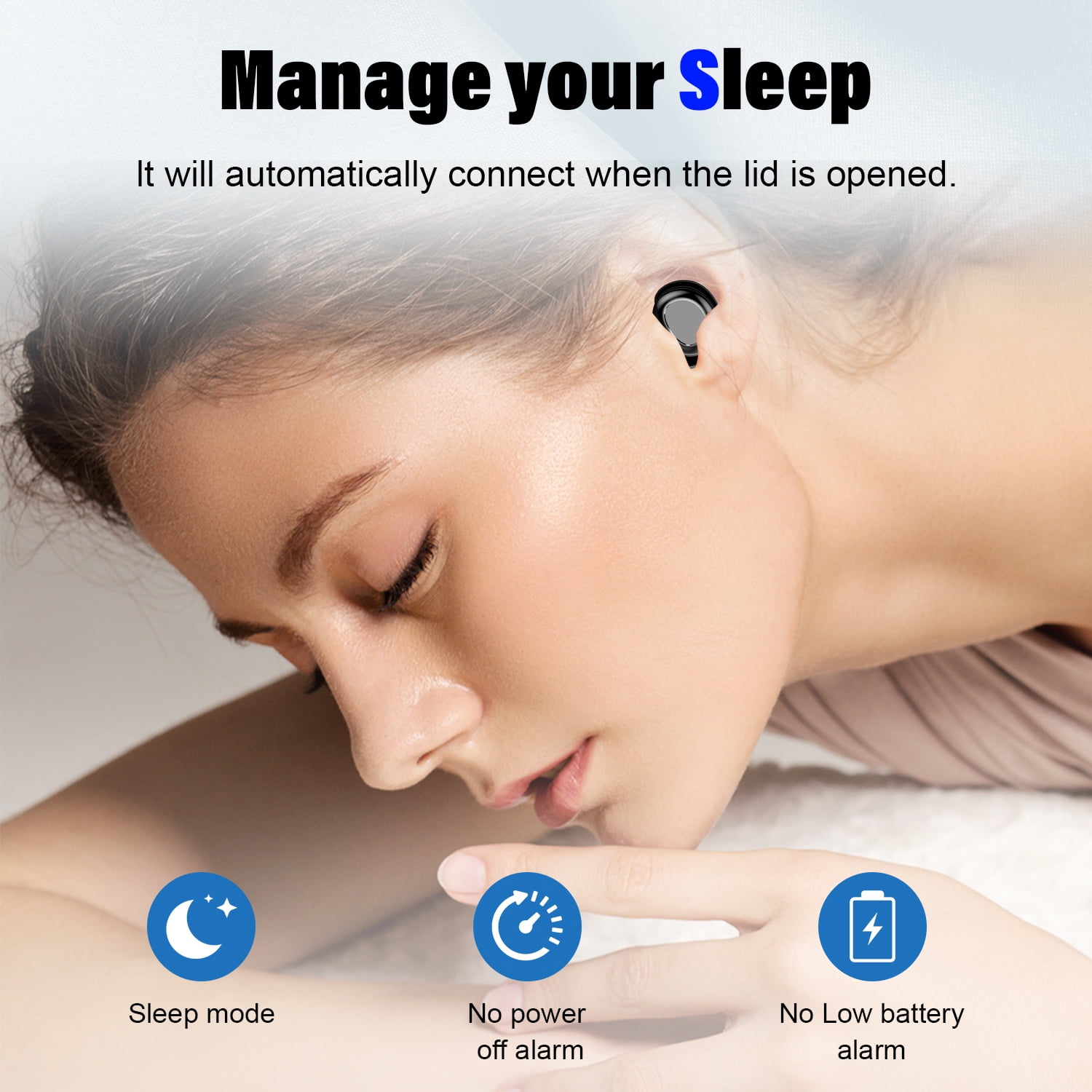 Sleep Earbuds, Noise Cancelling Wireless Ear buds for Side Sleepers, Bluetooth 5.4 in Ear Light-Weight Mini Headphones, 47H Playtime Clear Calls Earphones for Sleeping, Exercising, Working, Hiking