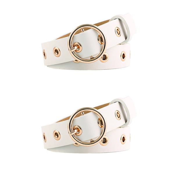 Cinturón de mujer Inspire Chic con ojales de cuero sintético, hebilla de pin simple, cinturones punk para jeans y pantalones 104cm/40.94" Blanco y Blanco