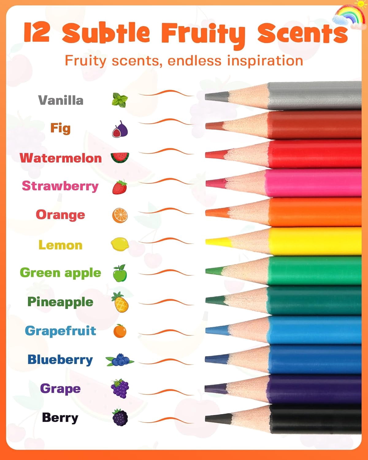 D-FantiX 24 Pack Fruit Scented Colored Pencils Bulk, 288 Count Pre-Sharpened Coloring Pencils Sets